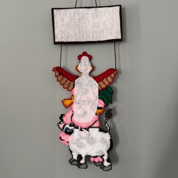 Needlepoint Welcome Sign Welcome To The Funny Farm Chicken Cow Pig - Picture 5 of 7